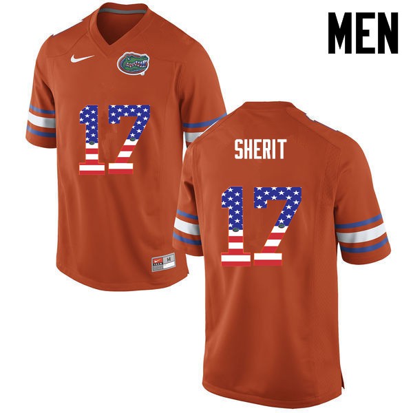 Florida Gators Men #17 Jordan Sherit College Football USA Flag Fashion Orange